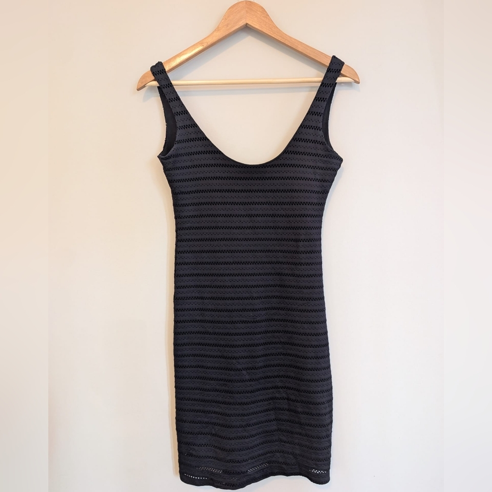Zara Black and Gray Striped Mini Dress